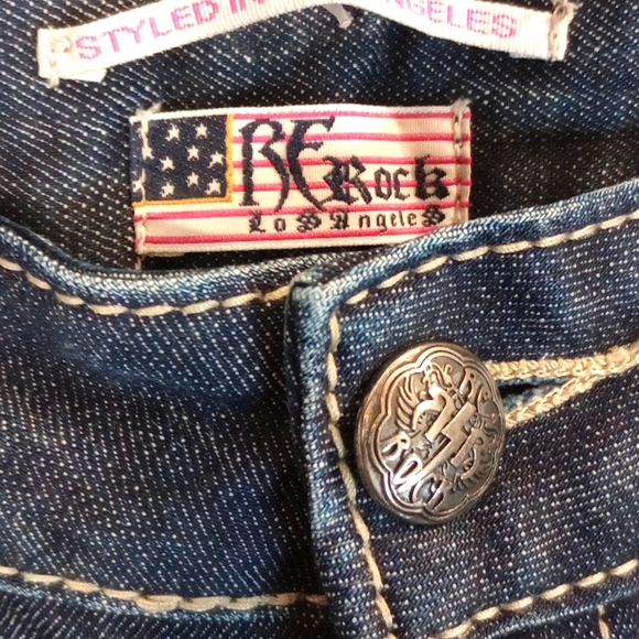 Rerock For Express Barely Boot Women's Low Rise Blue Denim Jeans Size 4L - Picture 5 of 8